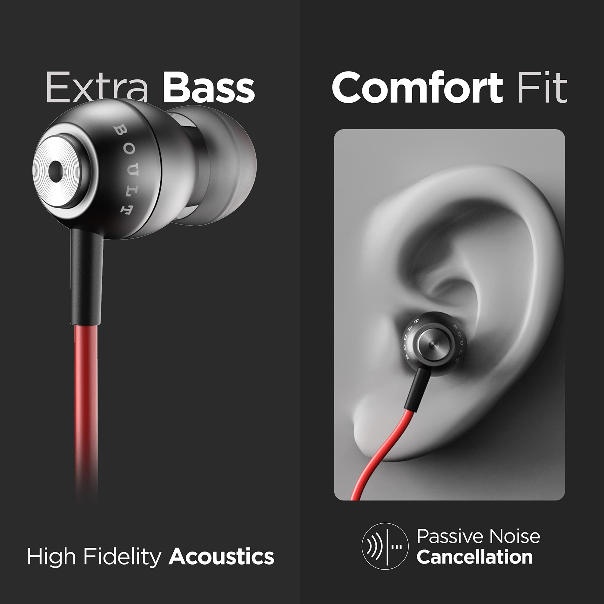 Boult Audio BassBuds Storm-X in-Ear Wired Earphones with Mic and Full Metal Body for Extra Bass HD Sound Red
