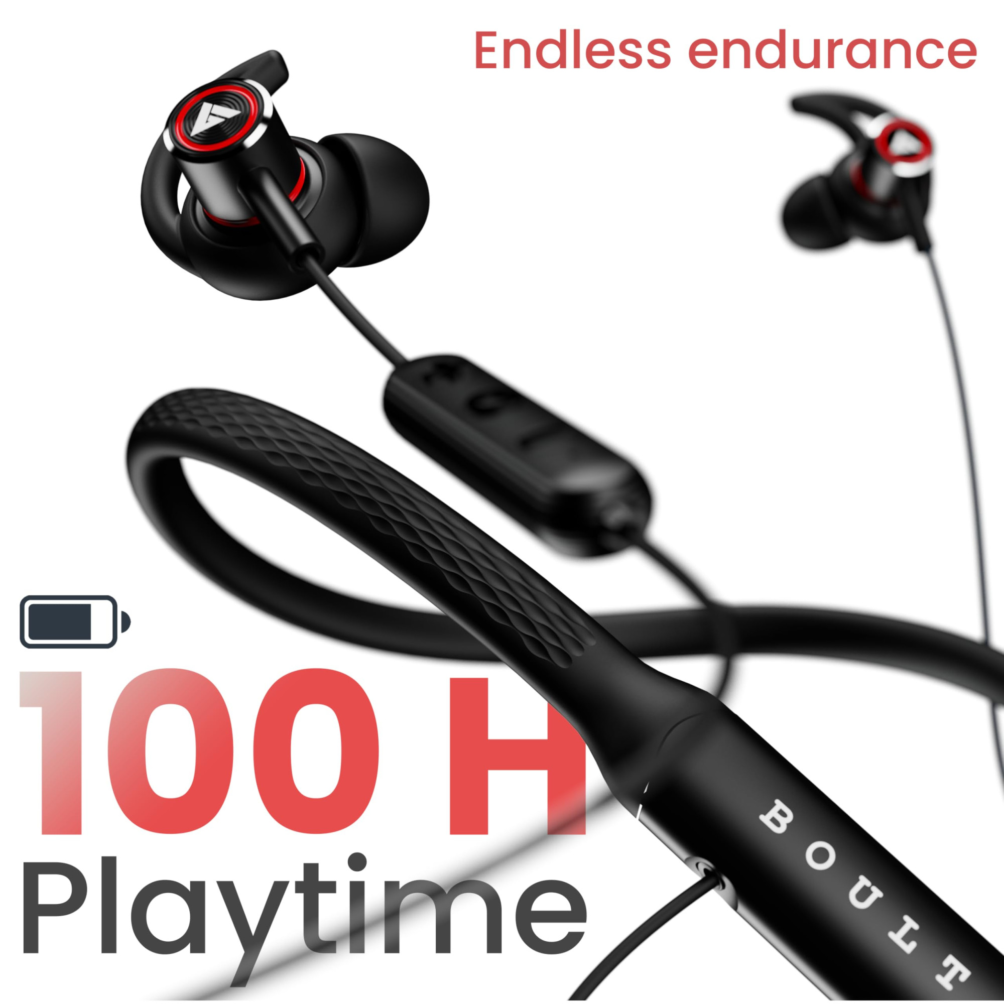 Boult Audio Curve Max Bluetooth Earphones with 100H Playtime Clear Calling ENC Mic Dual Device Connectivity Lowest Latency Gaming 13mm Bass Driver Made in India Neckband Wireless Earphone Black