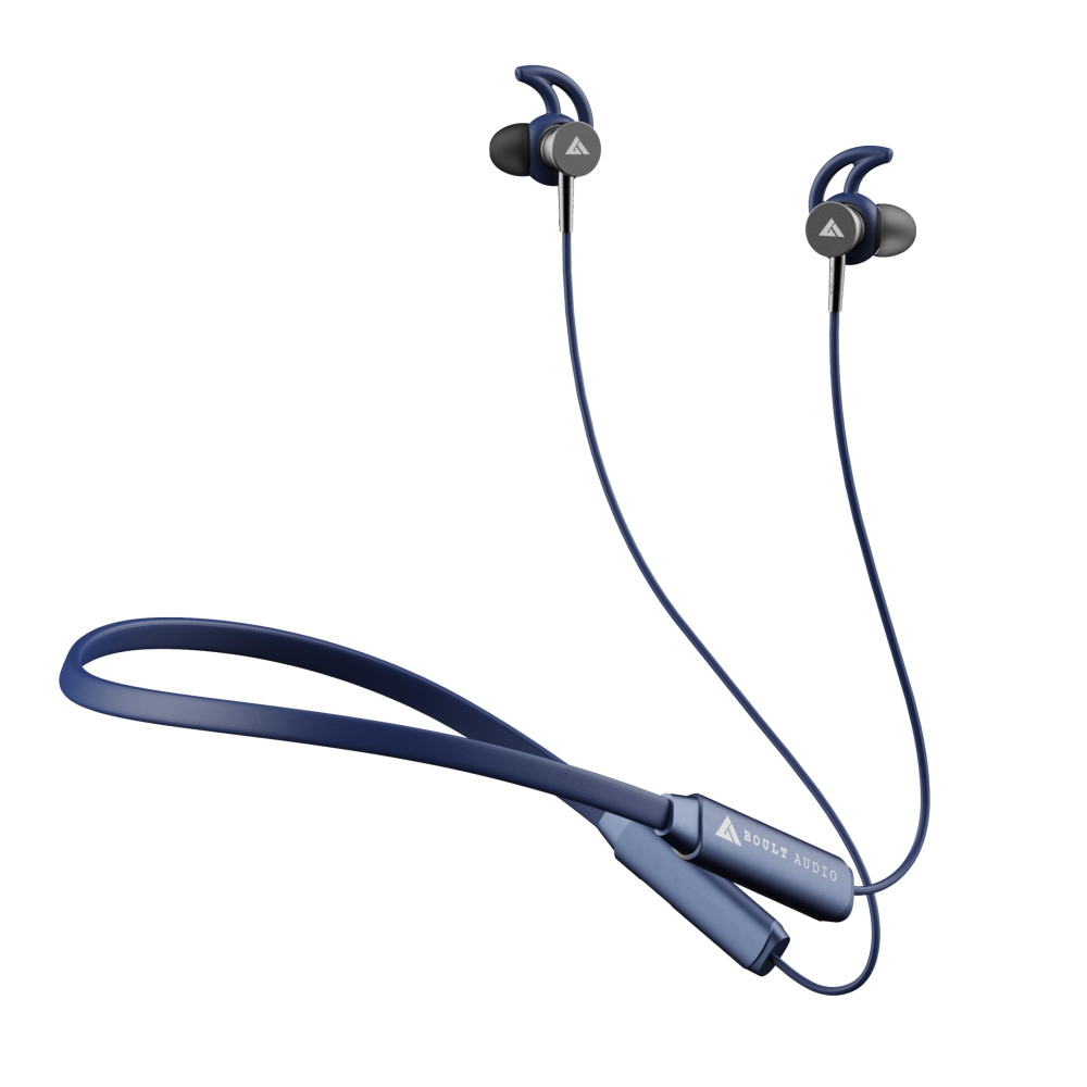 Image of Boult Audio FXCharge Bluetooth Earphones with 40H Playtime, Dual Pairing Neckband, Zen™ ENC Mic, Type-C Fast Charging (5Mins=7.5Hrs), Biggest 14.2mm Bass Driver IPX5 Premium Silicone Neck Band (Blue)