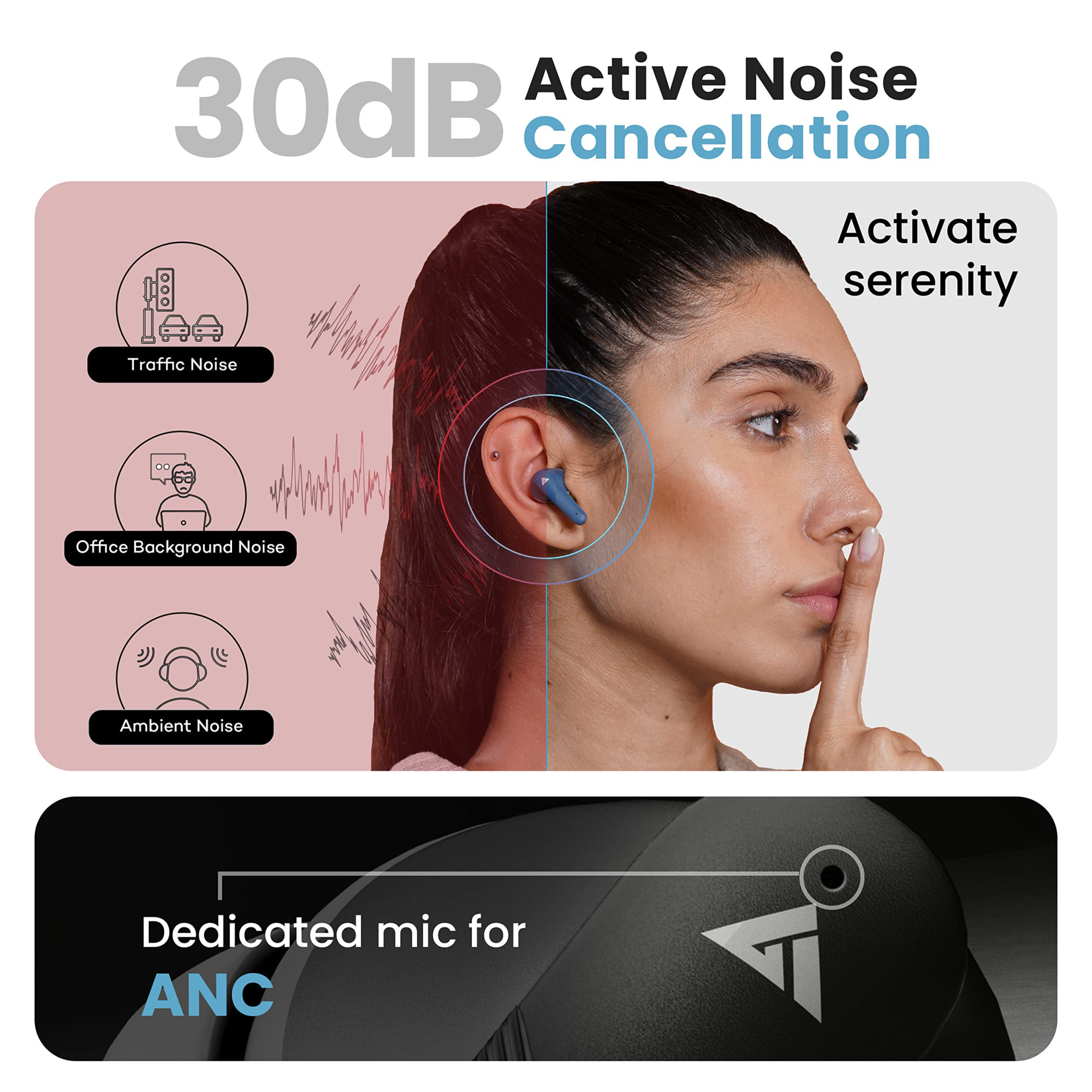 Boult Audio Newly Launched X60 True Wireless in Ear Earbuds with 30dB Active Noise Cancellation 30H Playtime Quad Mic ENC 45ms Low Latency Gaming 13mm Bass Drivers Made in India Ear Buds Black