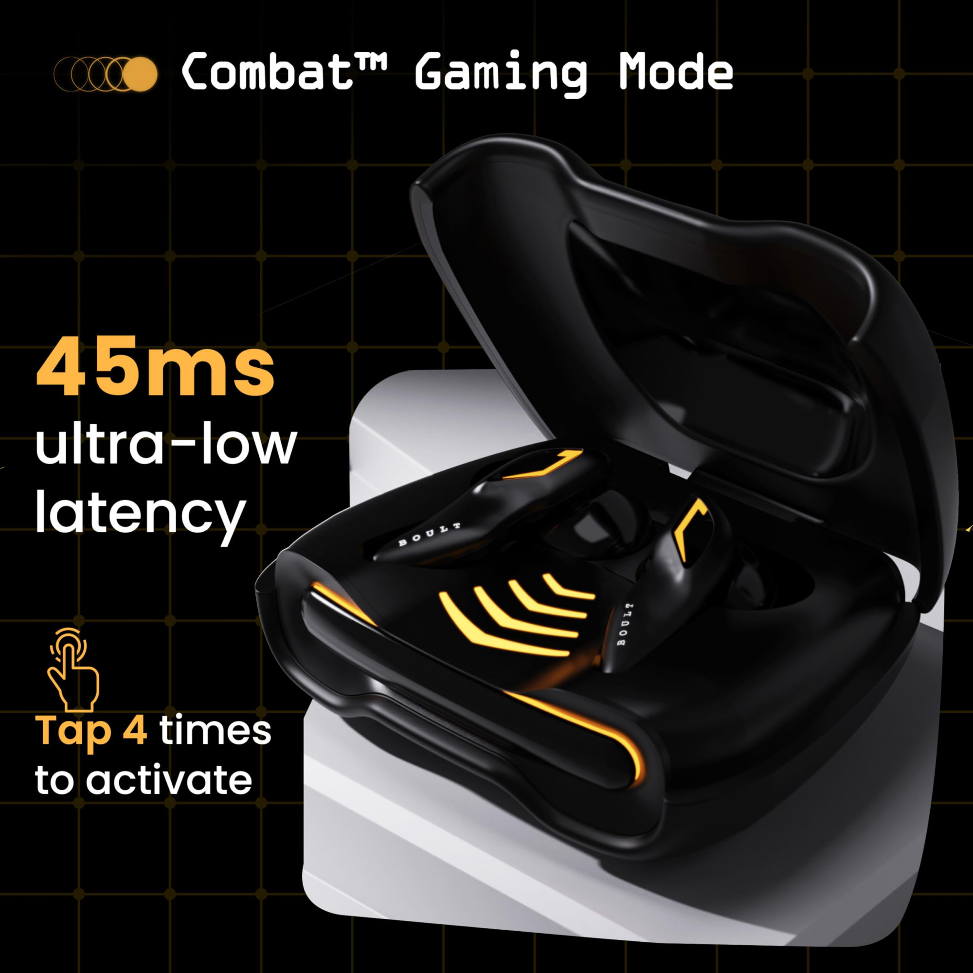 Boult Audio UFO Truly Wireless in Ear Earbuds with 48H Playtime Built-in App Support 45ms Low Latency Gaming 4 Mics ENC Breathing LEDs 13mm Bass Drivers Ear Buds TWS Made in India Black Gloss