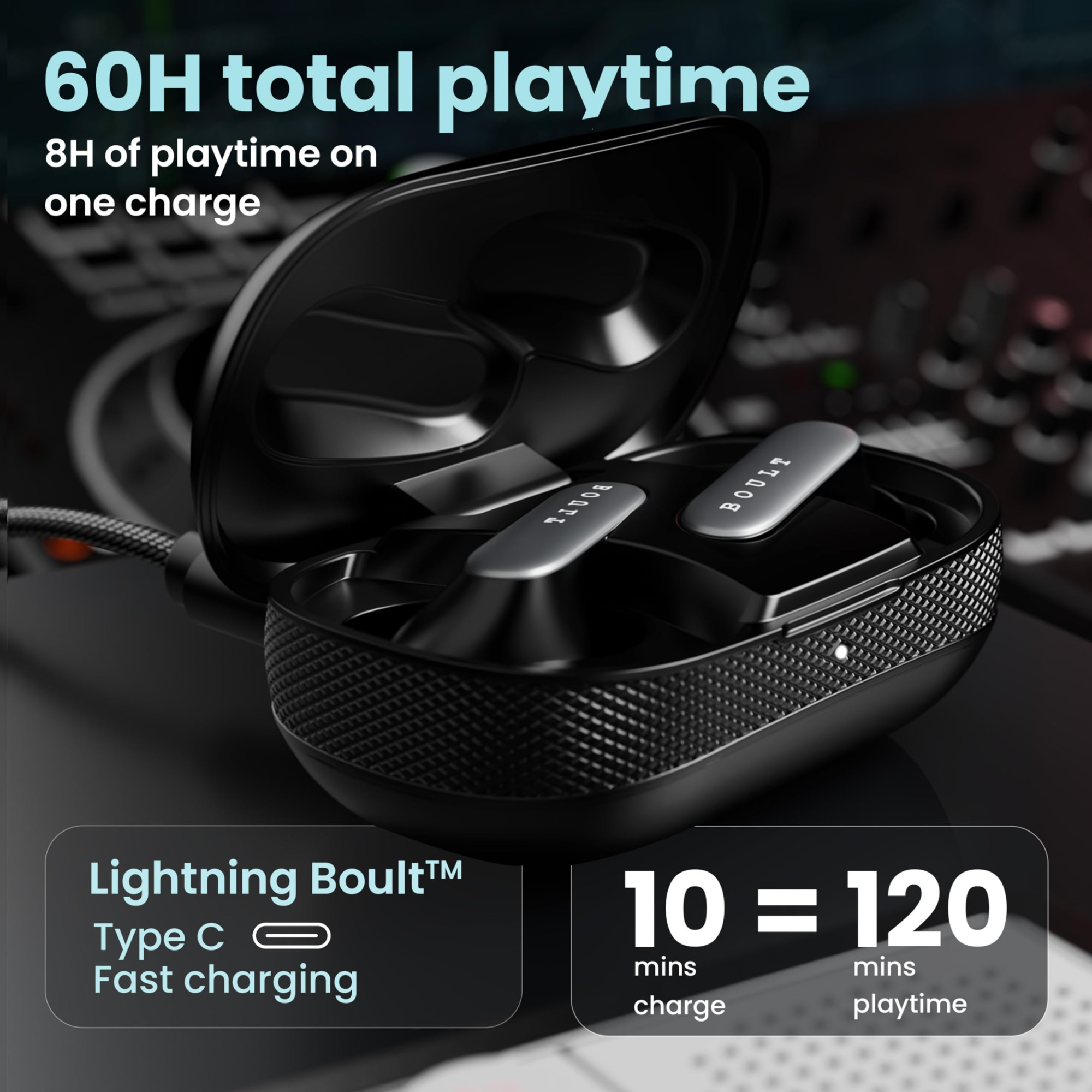 Boult Audio Z20 Pro Truly Wireless Bluetooth Ear Buds with 60 Hours Playtime 4 Mics Clear Calling Made in India 45ms Low Latency Rich Bass Drivers IPX5 TWS Earbuds Bluetooth Wireless Black