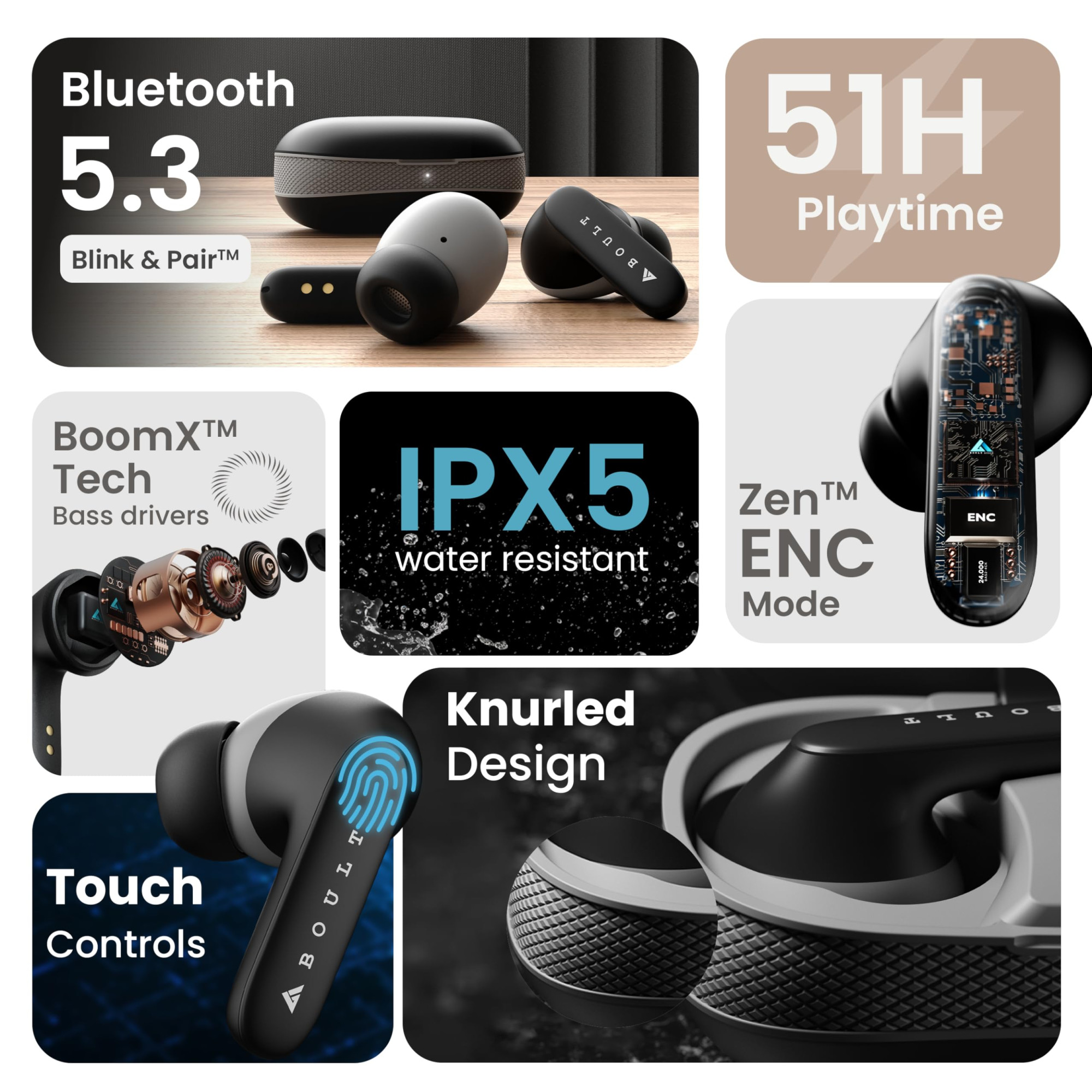 Boult Audio Z20 Truly Wireless Bluetooth Ear buds with 51 Hours Playtime Zen Clear Calling ENC Mic Made in India Low Latency Gaming Rich Bass Drivers IPX5 TWS earbuds bluetooth wireless Green