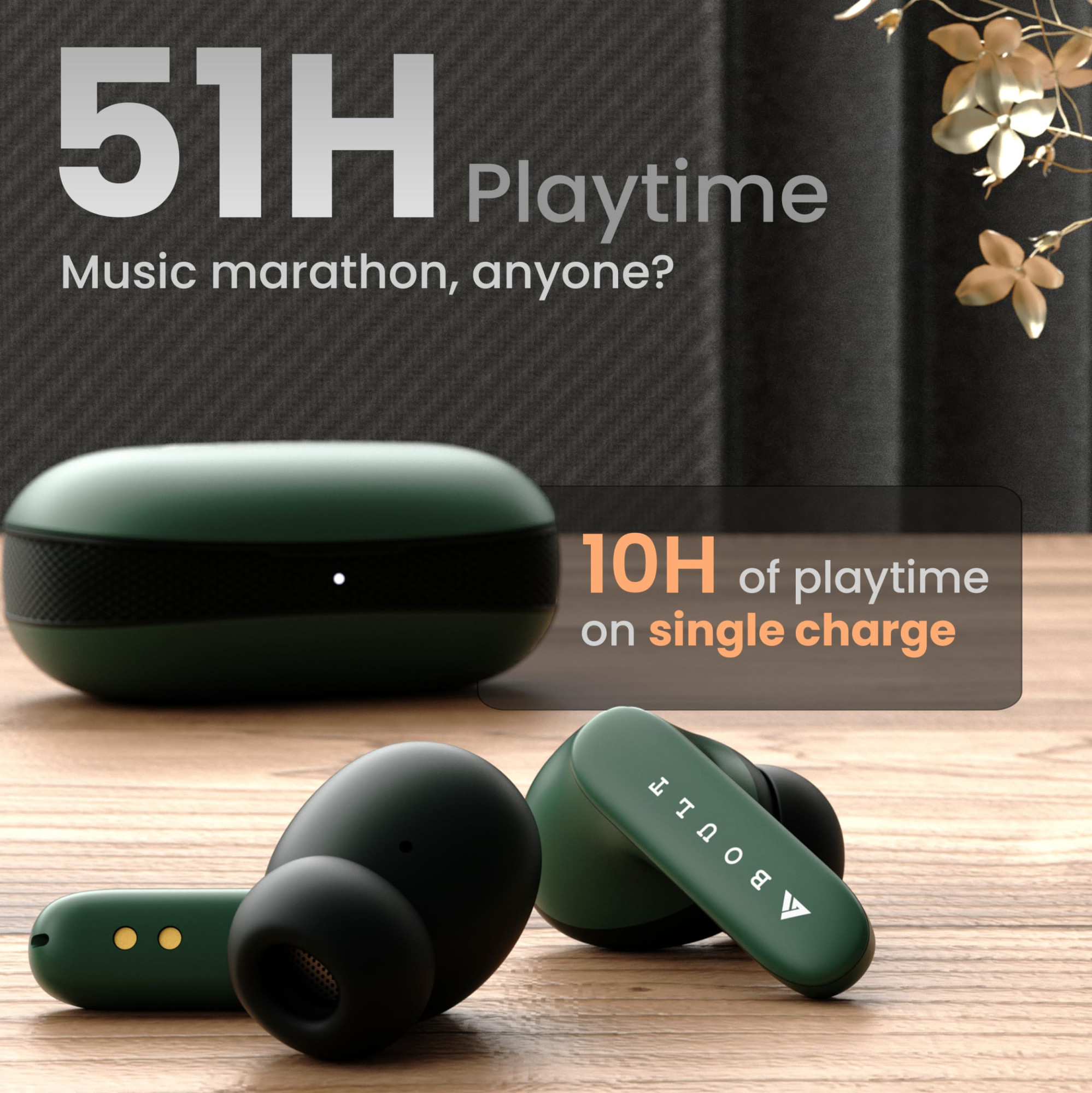 Boult Audio Z20 Truly Wireless Bluetooth Ear buds with 51 Hours Playtime Zen Clear Calling ENC Mic Made in India Low Latency Gaming Rich Bass Drivers IPX5 TWS earbuds bluetooth wireless Green