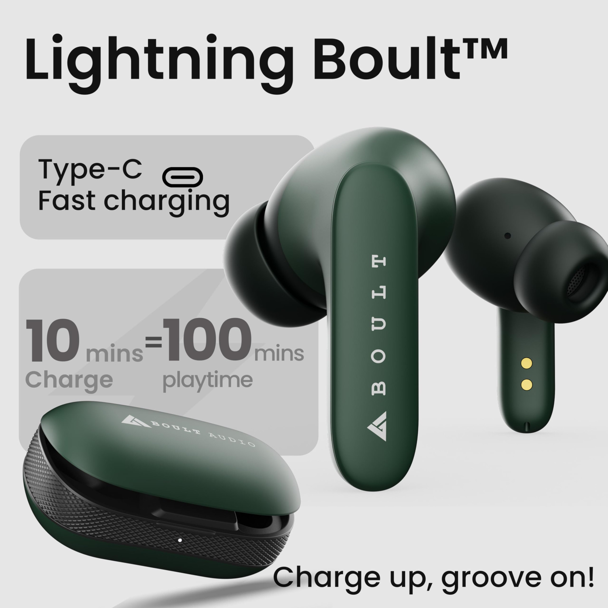 Boult Audio Z20 Truly Wireless Bluetooth Ear buds with 51 Hours Playtime Zen Clear Calling ENC Mic Made in India Low Latency Gaming Rich Bass Drivers IPX5 TWS earbuds bluetooth wireless Green