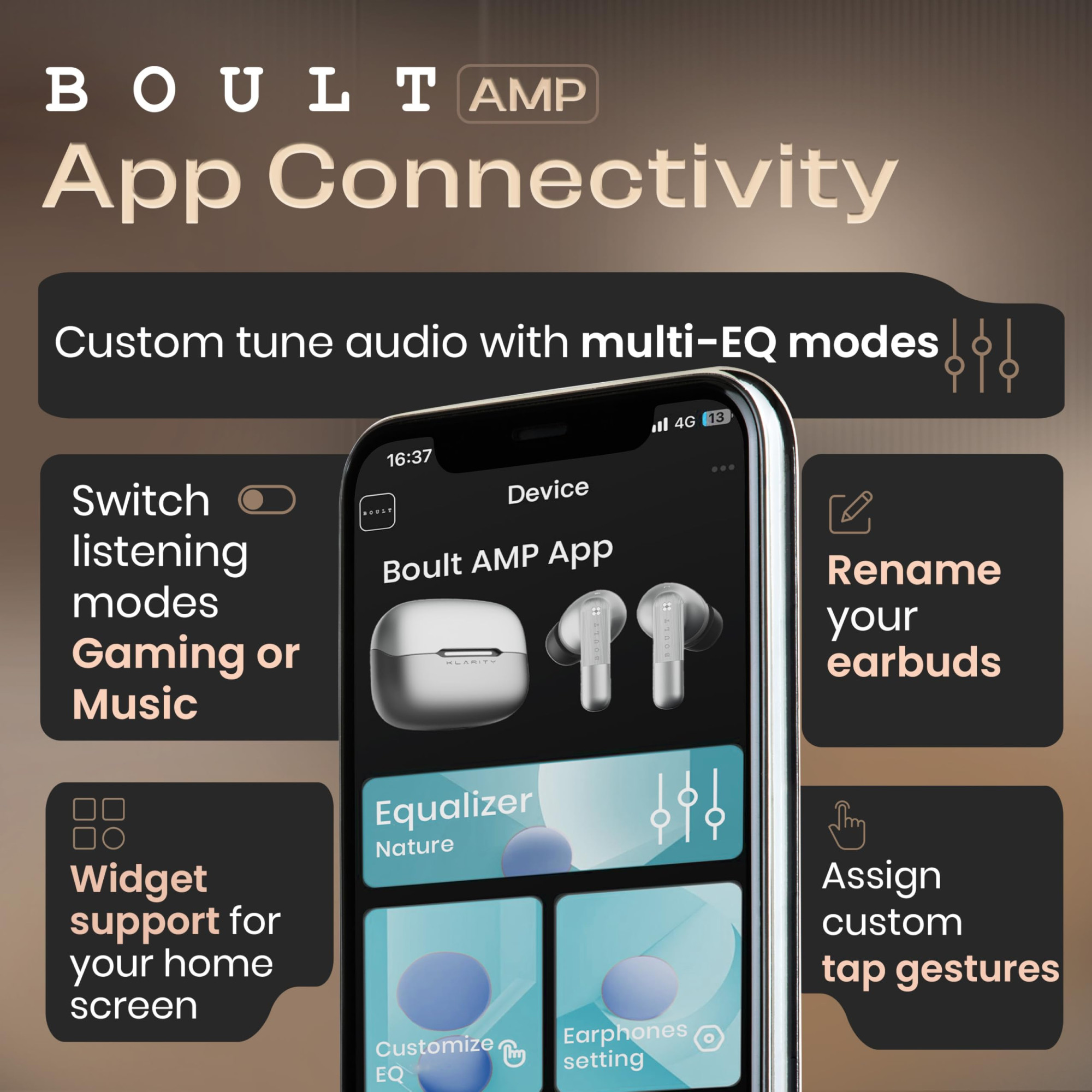 Boult Klarity 3 6-Mic Hybrid ANC Upto 50dB in Ear Earbuds Spatial Audio Dual Device Pairing 50H Playtime Wind Noise Reduction 6 Mic Calling Type-C Fast Charging 13mm Bass Driver TWS Grey