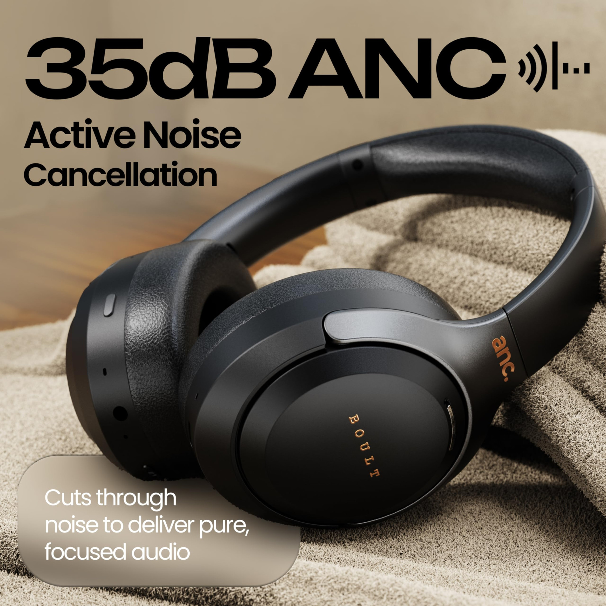Boult Newly Launched Anchor Bluetooth Wireless Over Ear Headphones with Mic Active Noise Cancellation 72H Playtime AUX Option Type-C Fast Charging 40mm Bass Drivers IPX5 Gaming ANC Headphones