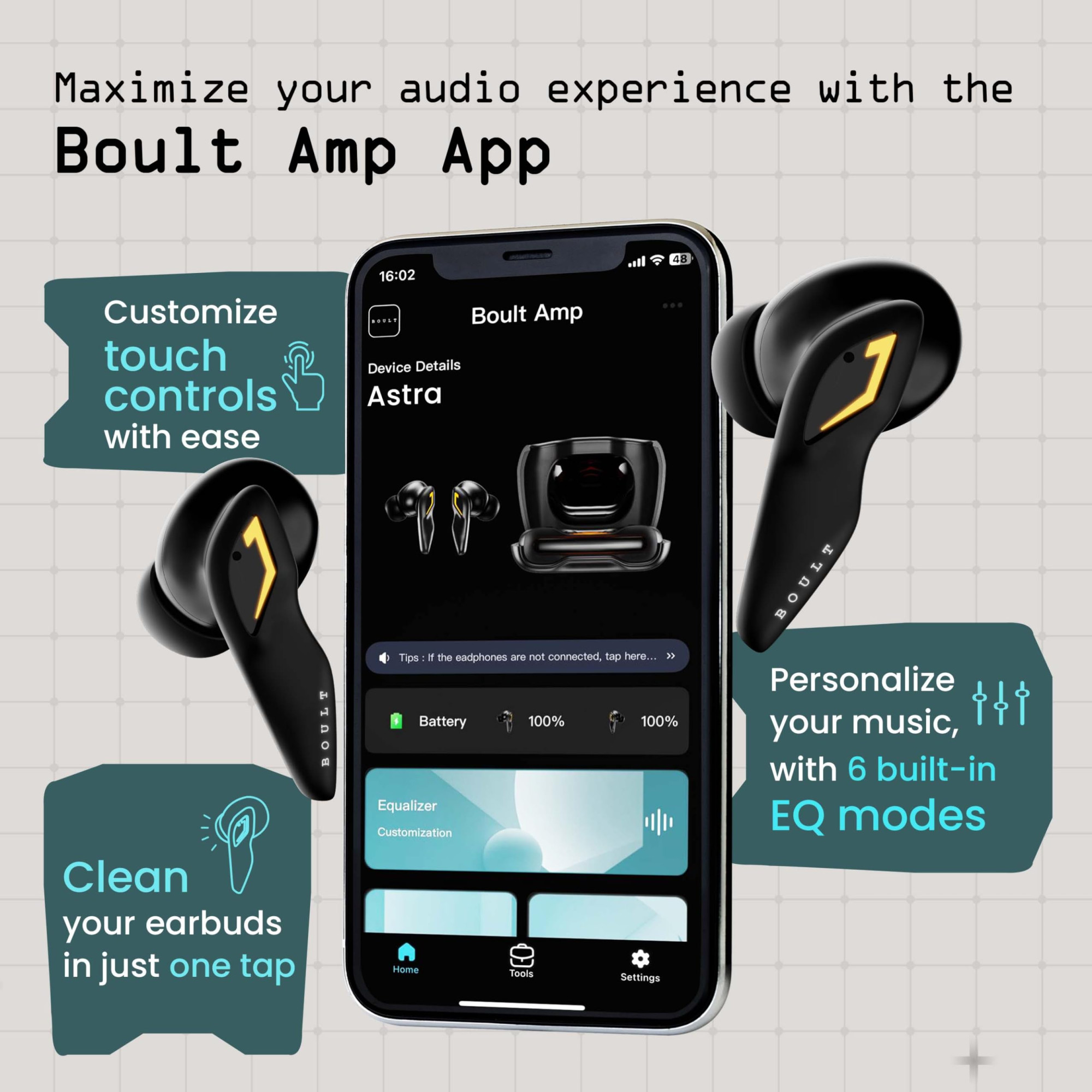 Boult Newly Launched Astra Truly Wireless in Ear Earbuds with 48H Playtime Built-in App Support 45ms Low Latency Gaming Breathing LEDs 13mm Bass Drivers Ear Buds Made in India Black Gloss
