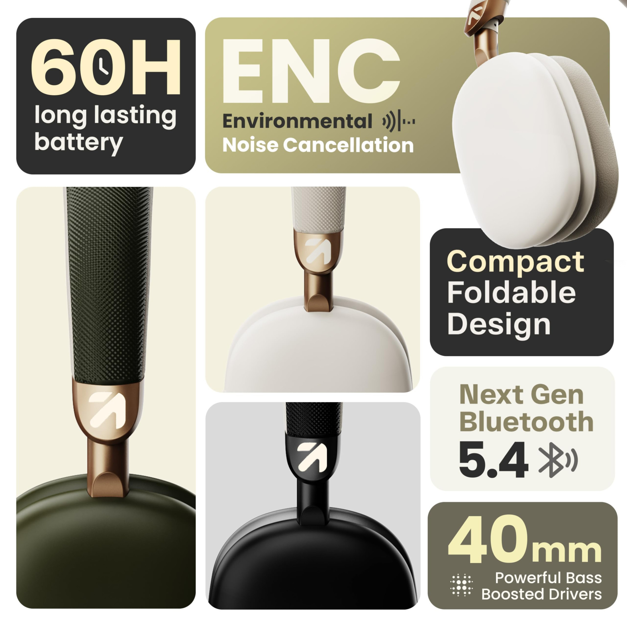 Boult Newly Launched Fluid X Headphones Bluetooth Wireless with 60H Playtime 40mm Bass Driver Zen ENC Mic Type-C Charging CombatGaming Mode BTv 54 Headphones Wireless with mic Black