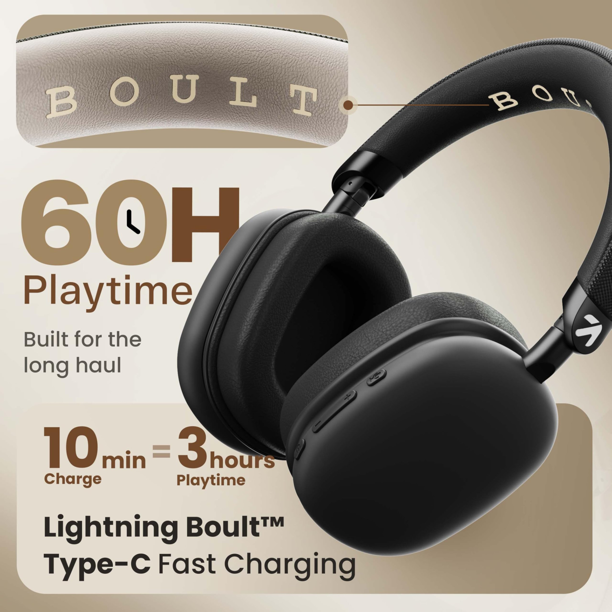 Boult Newly Launched Fluid X Headphones Bluetooth Wireless with 60H Playtime 40mm Bass Driver Zen ENC Mic Type-C Charging CombatGaming Mode BTv 54 Headphones Wireless with mic Black