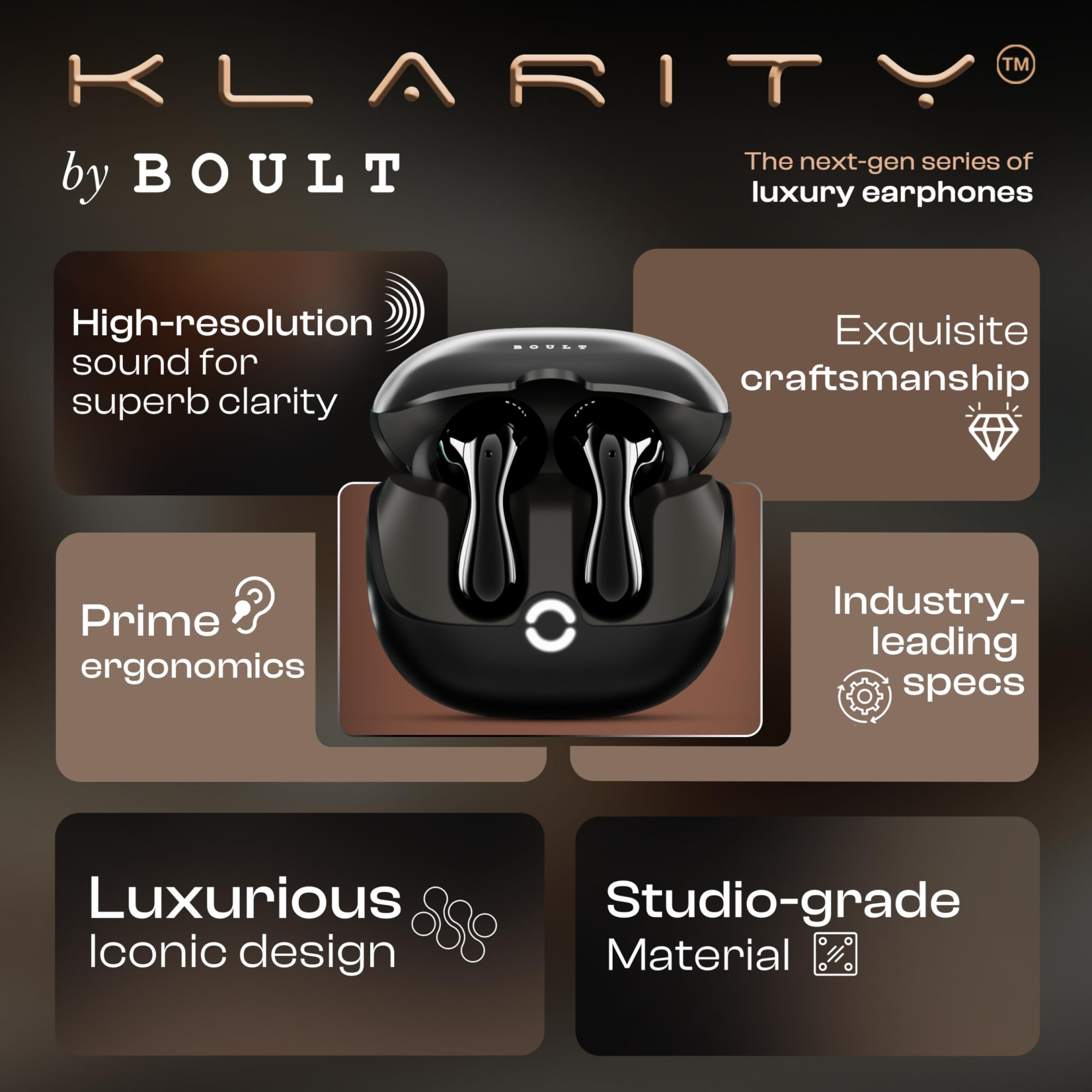 Boult Newly Launched Klarity 1 in Ear TWS Earbuds with 80Hrs Playtime Liquid Metal Body Dual Device Pairing 4 Mics ENC 45ms Low Latency IPX5 13mm Bass Drivers Ear Buds Bluetooth 54 Black