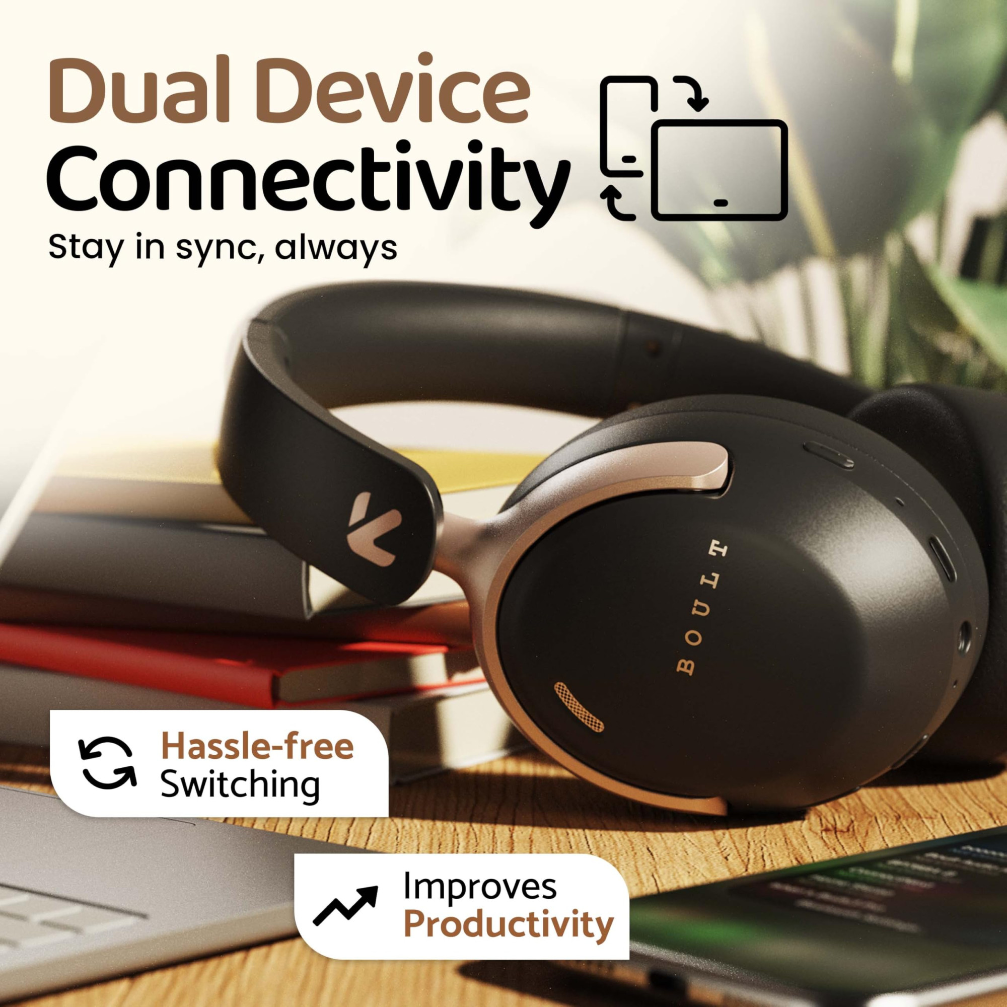 Boult Newly Launched Soniq Over Ear Bluetooth Headphones with 70H Playtime 40mm Bass Drivers Zen ENC Mic Type-C Fast Charging Dual Device Pairing BTv 54 AUX Option Wireless Headphones Black