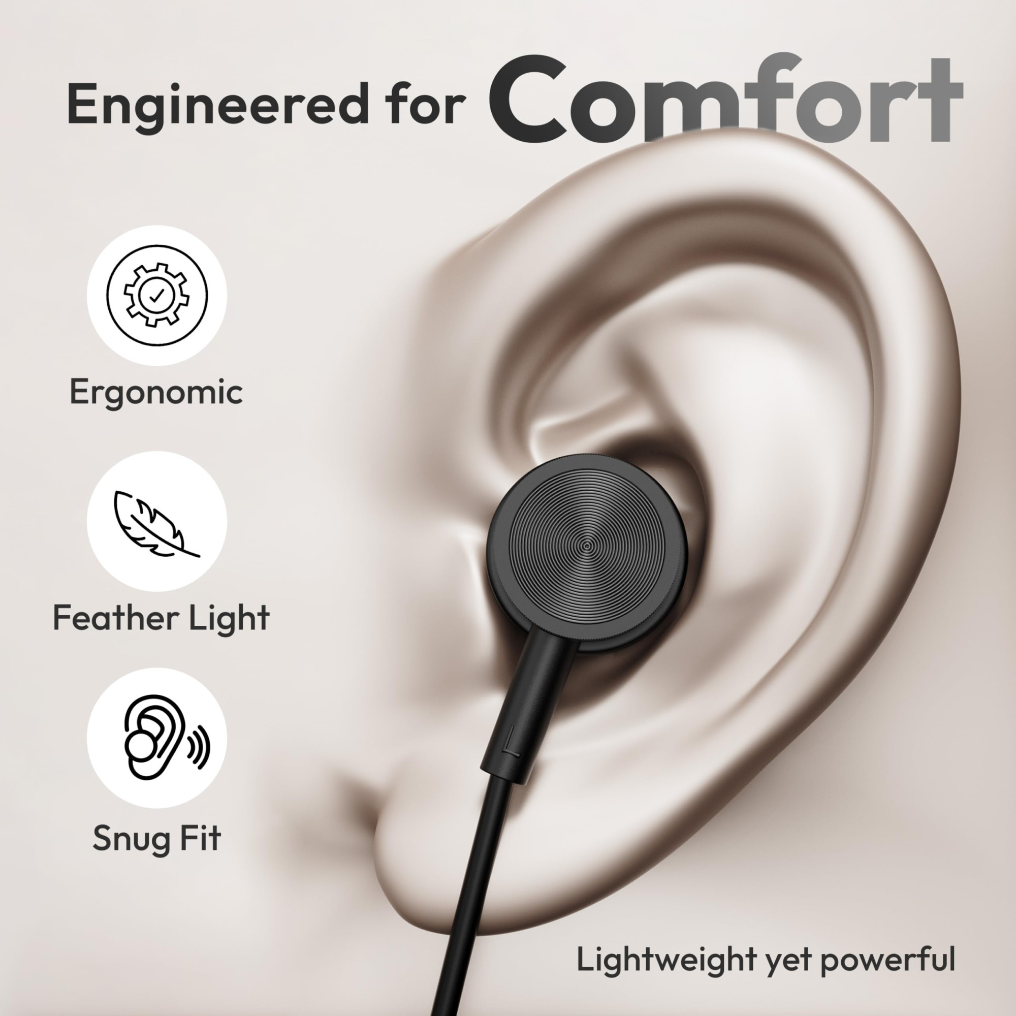 Boult XO Black Wired Earphones with 35mm Jack Extra Bass 10mm Dynamic Driver Inline Control IPX5 Water Resistant HD Mic Radial Finish Earphones Wired Headphones with Mic Earphone