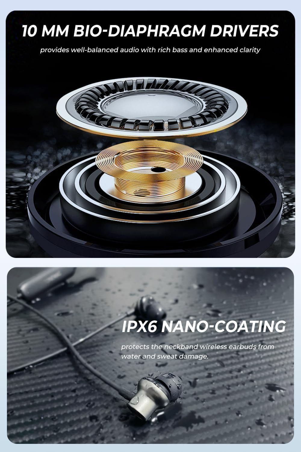 Bouncefit Bluetooth Wireless Mangentic OnOff Neckband 40 Hours Continuous Playback Battery Fast Charge IPX7 Low Latency Active Noise Cancellation Earbuds with Mic Earphones Black