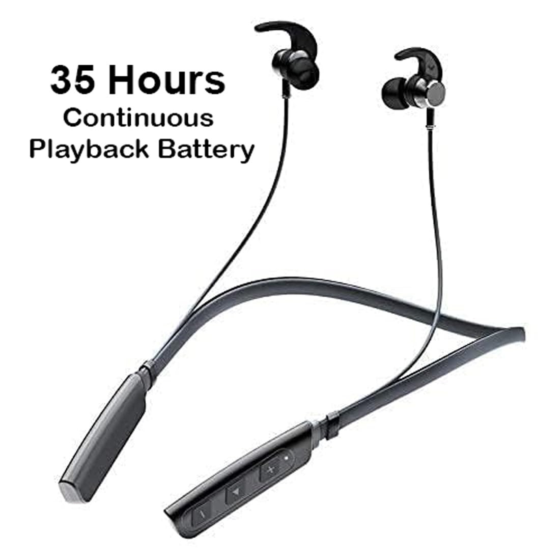 Bouncefit Bluetooth Wireless Neckband 35 Hours Continuous Playback Battery Fast Charge IPX7 Low Latency Active Noise Cancellation Magnetic Earbuds with Mic Earphones Black