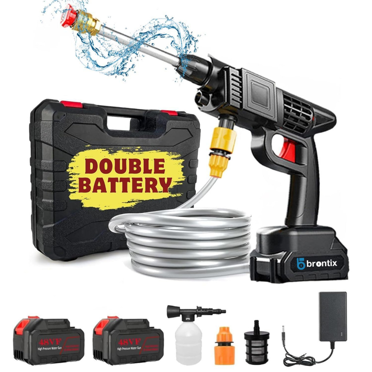 BRONTIX - Cordless Battery Powered Car Washer high Pressure Pump car Washing Machine Pressure Washer for car Washing car Foam Sprayer Bike Washing Machine Portable car Washer