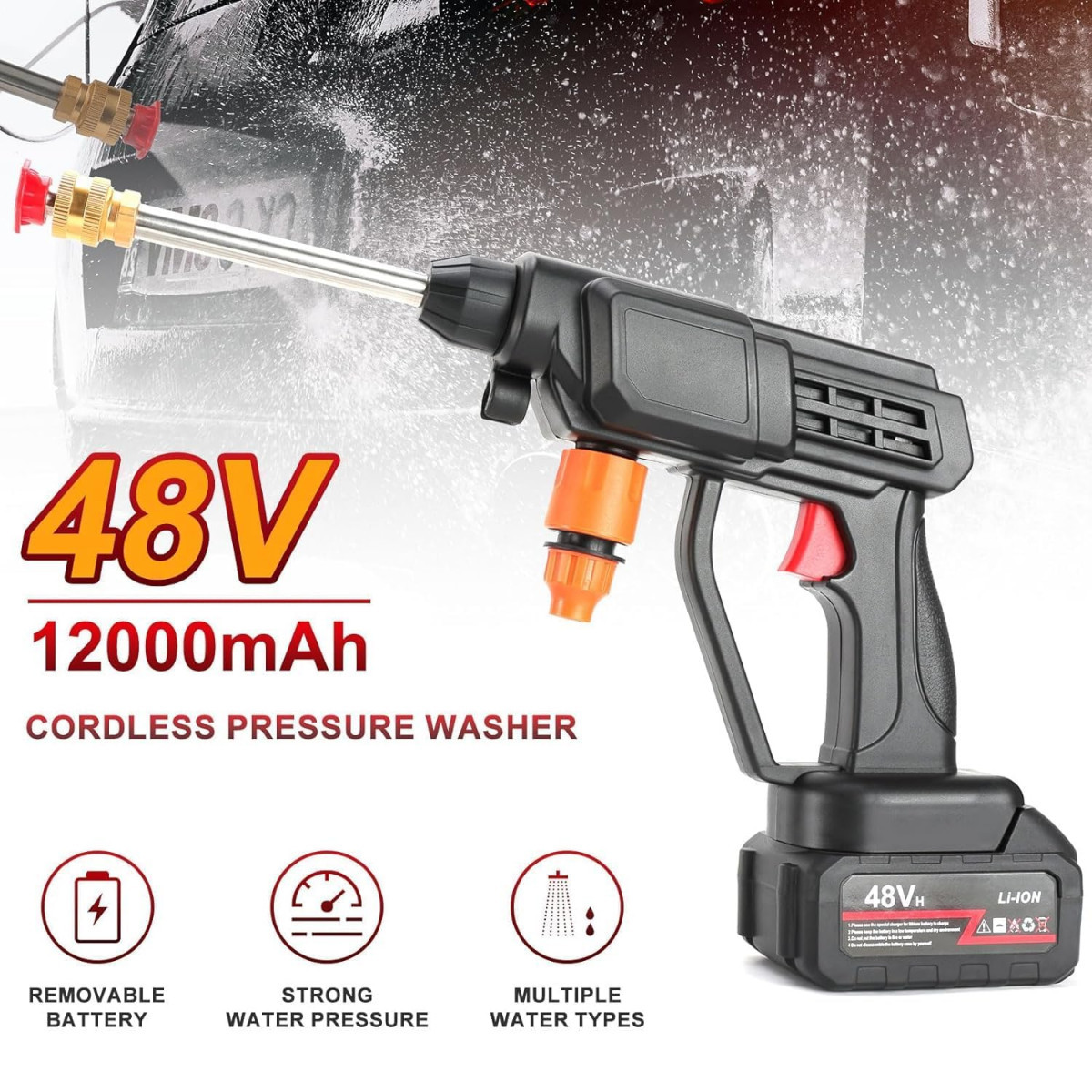 BRONTIX - Cordless Battery Powered Car Washer high Pressure Pump car Washing Machine Pressure Washer for car Washing car Foam Sprayer Bike Washing Machine Portable car Washer