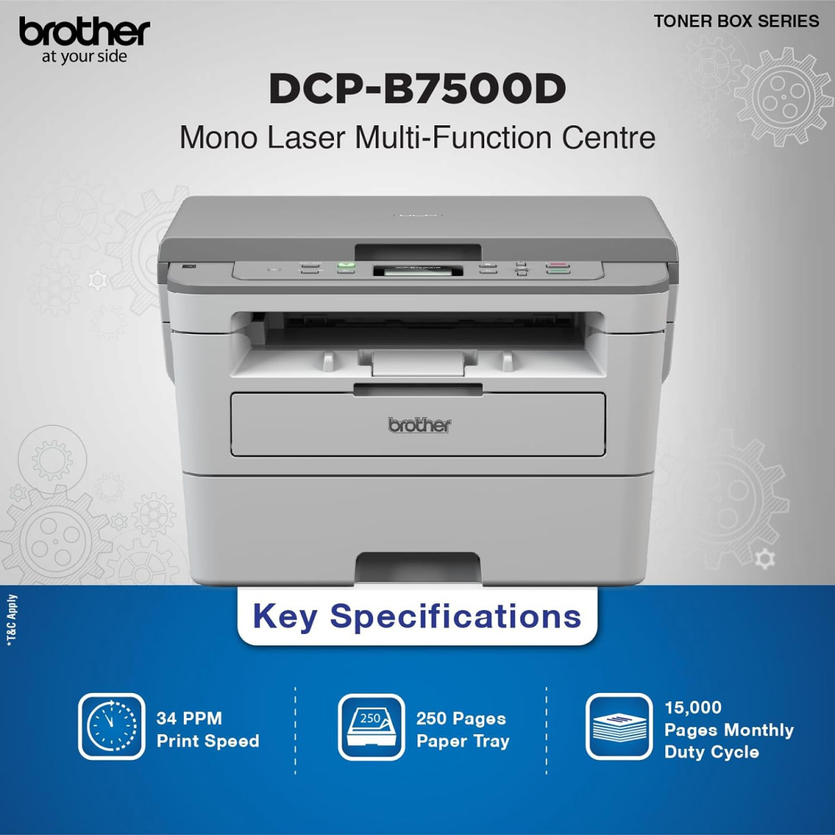 Brother DCP-B7500D Multi-Function Monochrome Laser Printer with Auto Duplex Printing Toner Box Technology Grey
