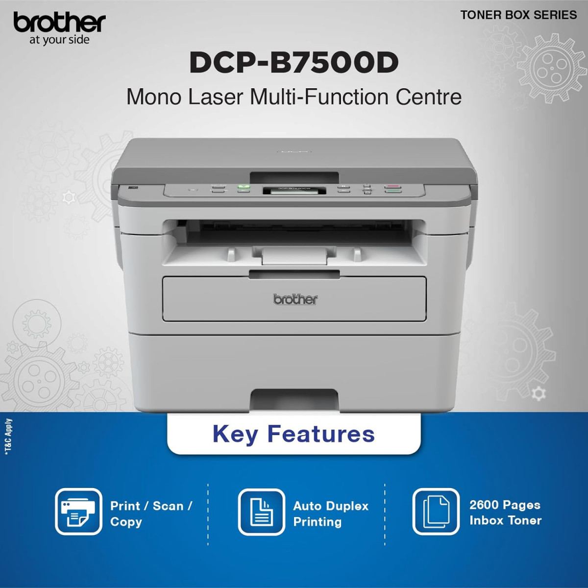 Brother DCP-B7500D Multi-Function Monochrome Laser Printer with Auto Duplex Printing Toner Box Technology Grey