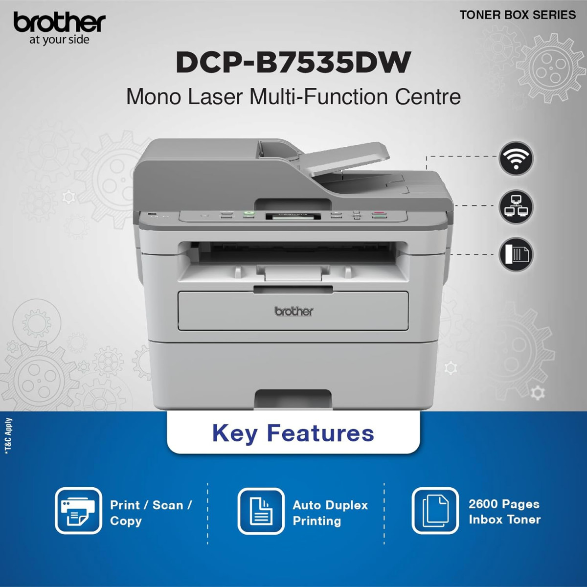 Brother DCP-B7535DW Multi-Function Monochrome Laser Printer with Auto Duplex Printing Wi-Fi Toner Box Technology