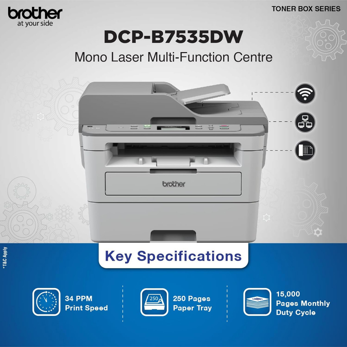 Brother DCP-B7535DW Multi-Function Monochrome Laser Printer with Auto Duplex Printing Wi-Fi Toner Box Technology