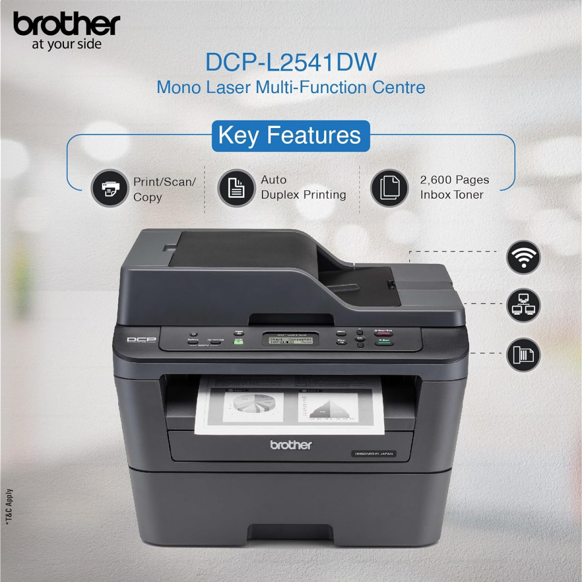 Brother DCP-L2541DW Multi-Function Monochrome Laser Printer with Wi-Fi Network Auto Duplex Printing