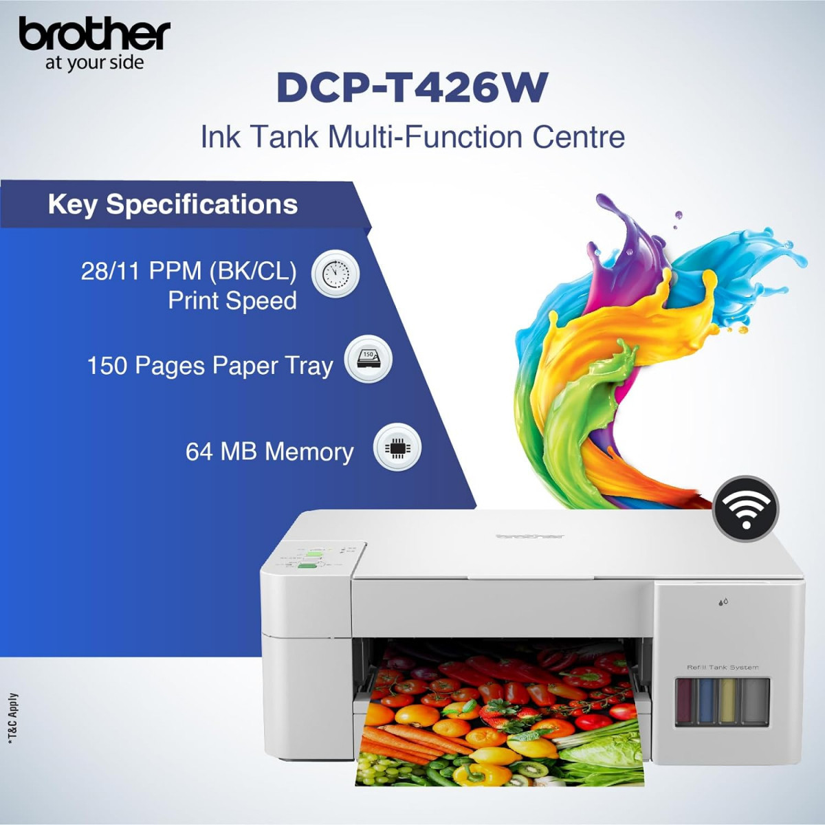 Brother DCP-T426W - Wi-Fi Color Ink Tank Multifunction Print Scan Copy All in One Printer for Home