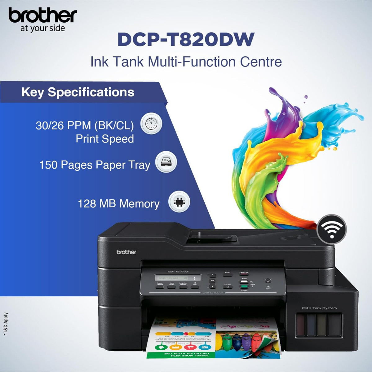 Brother DCP-T820DW - Wi-Fi Auto Duplex Color Ink Tank Multifunction Print Scan Copy