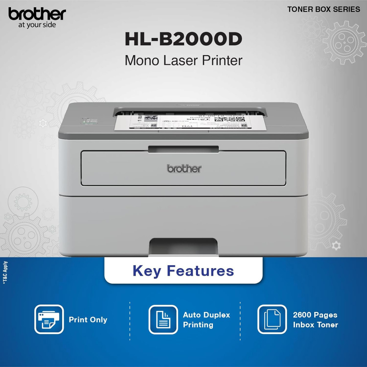 Brother HL-B2000D Mono Laser Printer with Auto Duplex Printing Toner Box Technology Grey