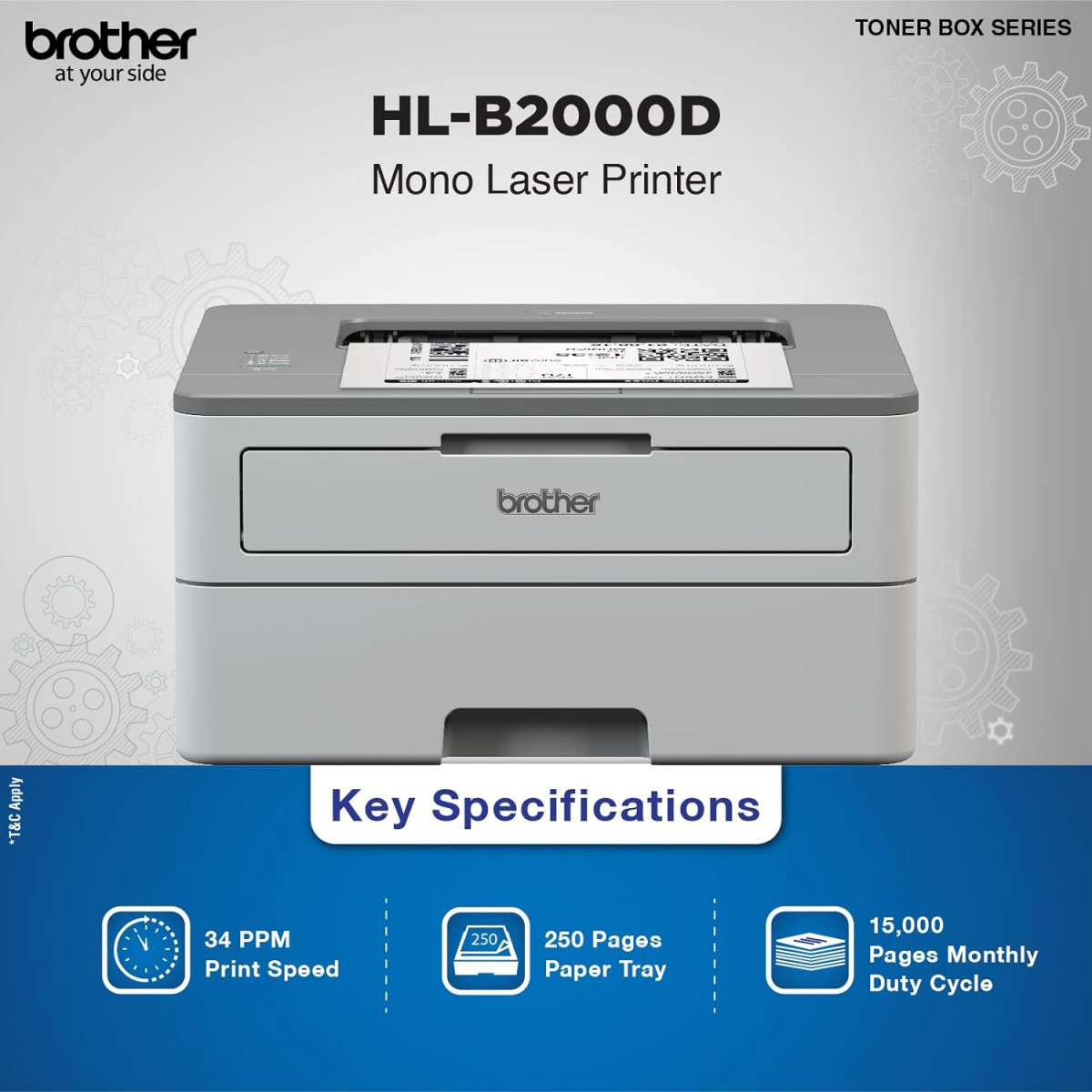 Brother HL-B2000D Mono Laser Printer with Auto Duplex Printing Toner Box Technology Grey