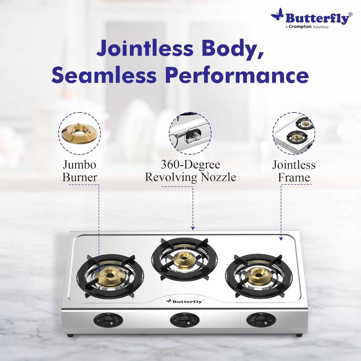 Butterfly Bolt 3B Stainless Steel Lpg Open Gas Stove Silver