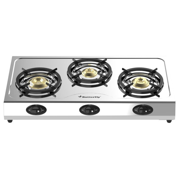 Image of Butterfly Bolt Shakti 3B Stainless Steel Lpg Gas Stove | Saves 1 Gas Cylinder | Indias First Bee 2 Star Rated Gas Stove | Jumbo Burner | High Thermal Efficiency - Open
