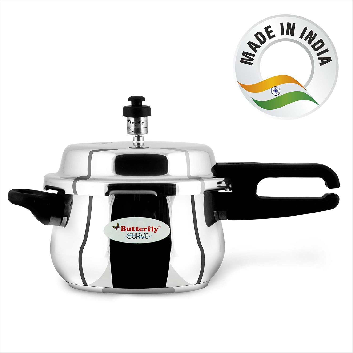Butterfly Curve 3 Litres Pressure Cooker Outer Lid Quality Stainless Steel Induction and Gas Stove Compatible ISI Certified 5 Years Manufacturers Warranty Silver