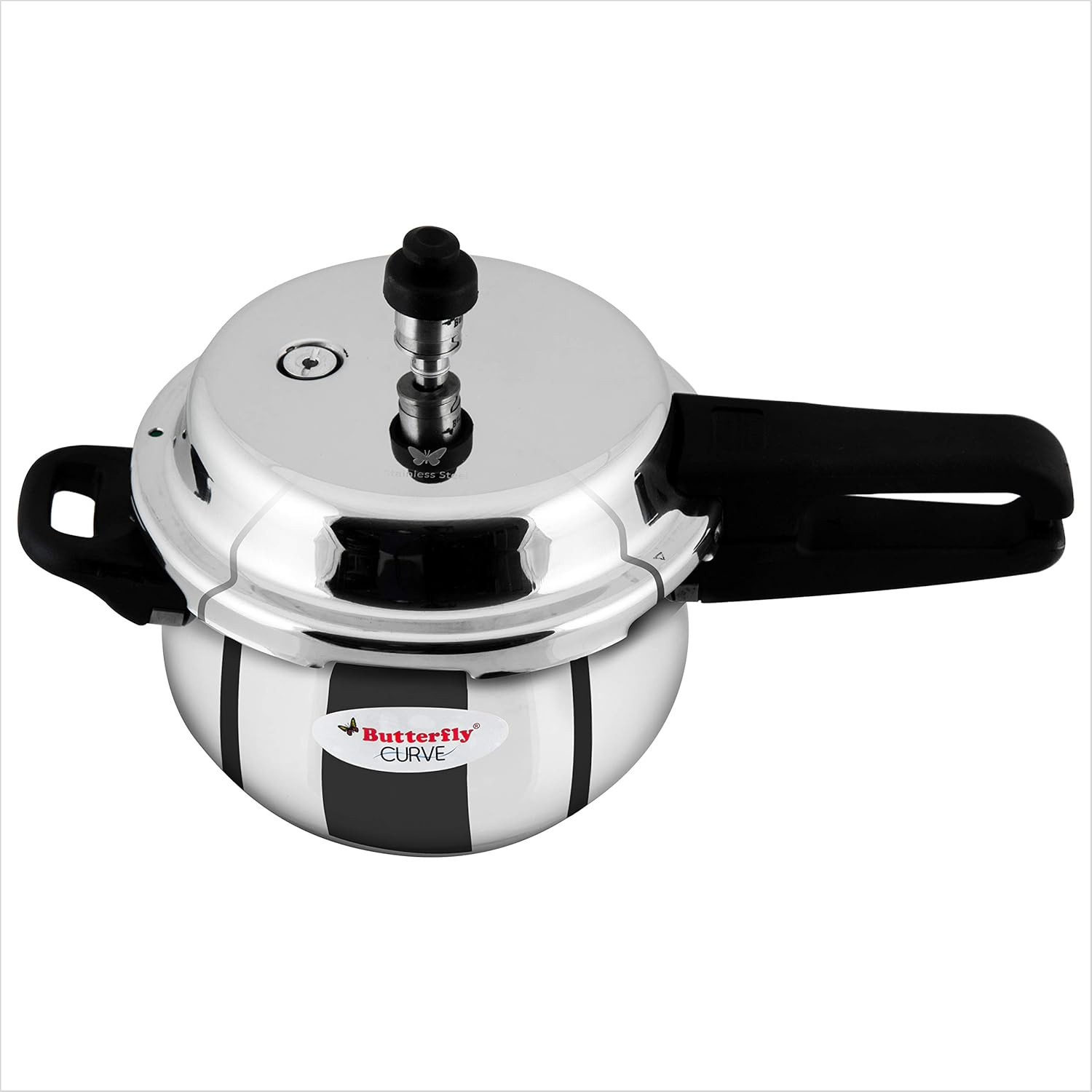 Butterfly Curve 3 Litres Pressure Cooker Outer Lid Quality Stainless Steel Induction and Gas Stove Compatible ISI Certified 5 Years Manufacturers Warranty Silver