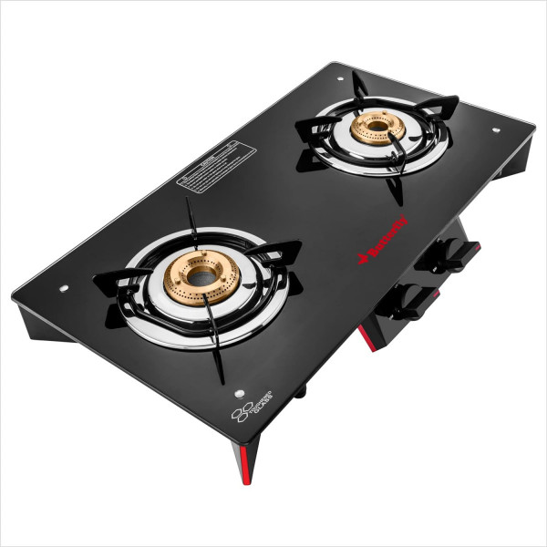 Image of Butterfly Rapid Deluxe Frameless Glasstop Gas Stove, 2 Burners, Open, Black