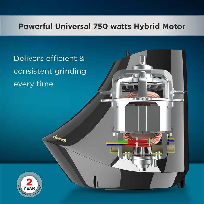 Butterfly Smart 750 Watts Mixer Grinder with 4 Jars  3 Stainless Steel Jars  1 Juicer  ABS Body  Heavy Duty Motor  2 Years Manufacturers Warranty  Grey