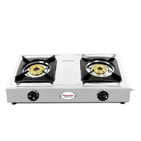 Image of Butterfly Smart Stainless Steel 2 Burner Gas Stove, Manual Ignition, Sliver