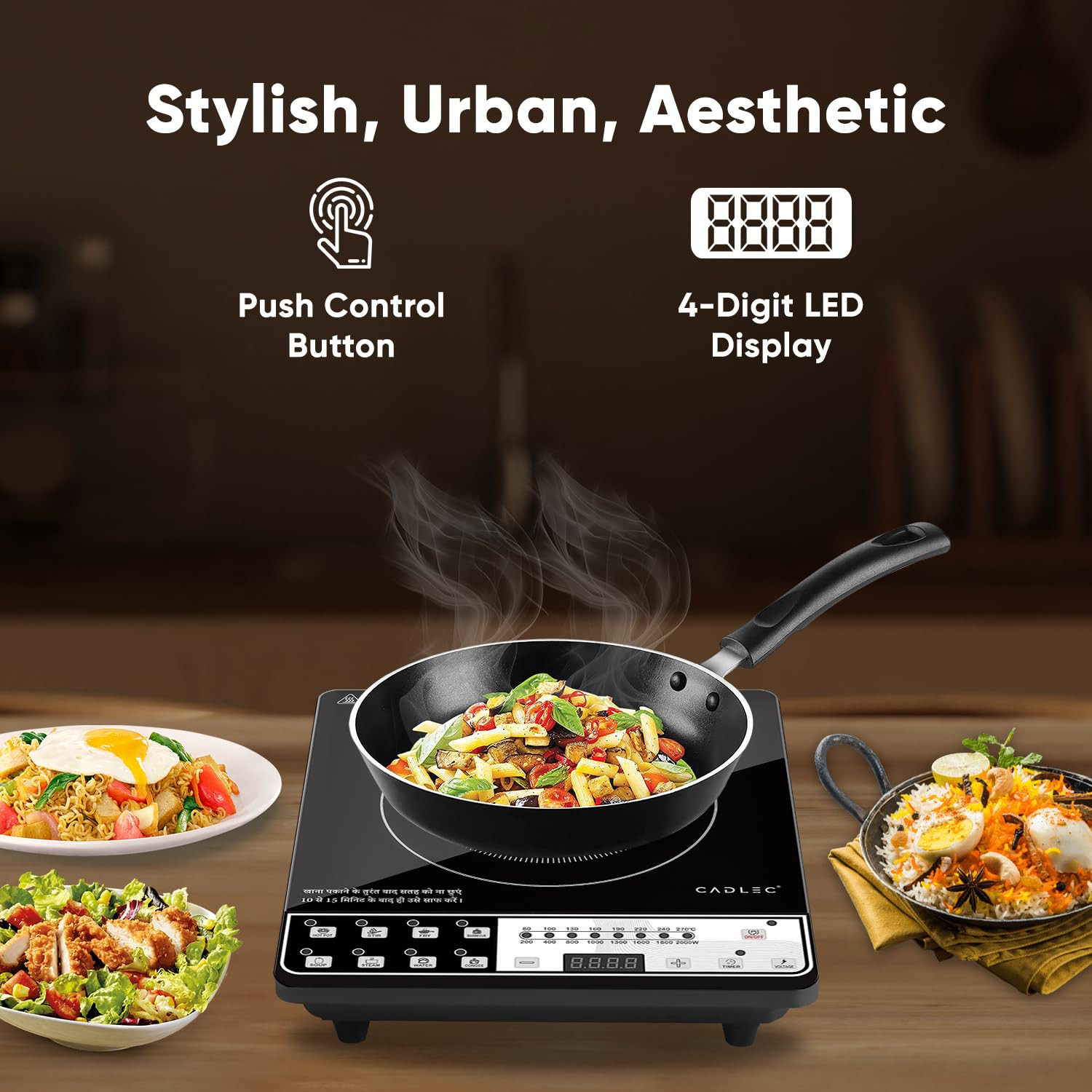 Cadlec CookEase 2000W Induction Cooktop 8 Cooking Modes Auto Shut-Off Over-Heat Protection LED Display BIS Approved 2-Year Warranty Black