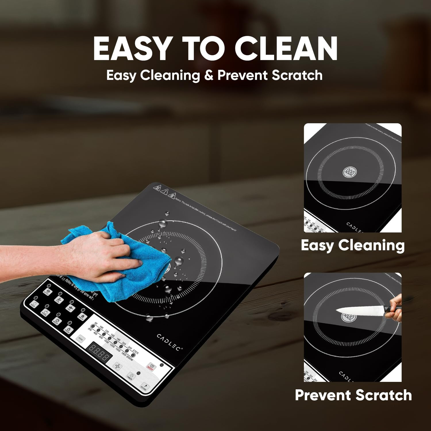 Cadlec CookEase 2000W Induction Cooktop  8 Cooking Modes Auto Shut-Off Over-Heat Protection LED Display BIS Approved 2-Year Warranty  Black