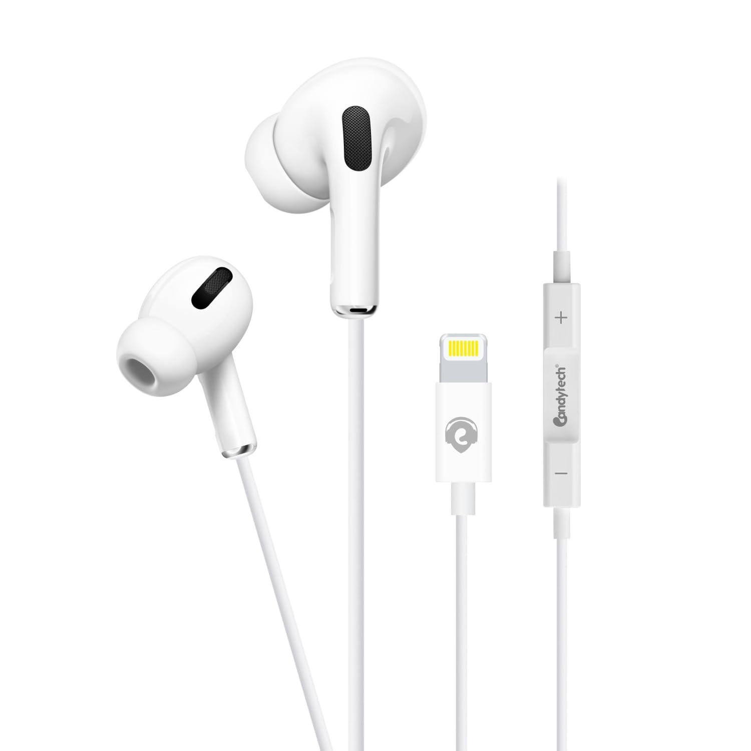 Candytech Wired Headphones In Ear Earphones with 10mm Drivers in-Line Mic Volume Controller Compatible for iPhone 78XXSXR11121314 Pro iPad - Noise-Isolating Stereo Sound White