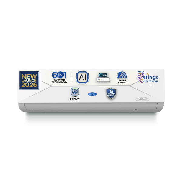 Image of Carrier 1.5 Ton 3 Star Wi-Fi Smart Flexicool Inverter Split AC (Copper, Convertible 6-in-1 with Wi-Fi with Geo-Fencing, Smart Energy Display, 2026 Model, ESTER EDGE Gxi WiFi-CAI18EE3R36W1, White)