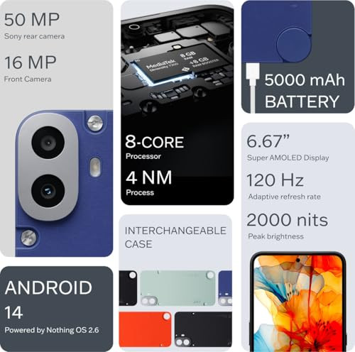 CMF by Nothing Phone 1 5G Blue 6GB RAM 128GB Storage Expandable Upto 2 TB 50MP2MP 16MP Front Camera Dimensity 7300 5G Processor 667 AMOLED Display 33W Fast Charging Designed 2 Last