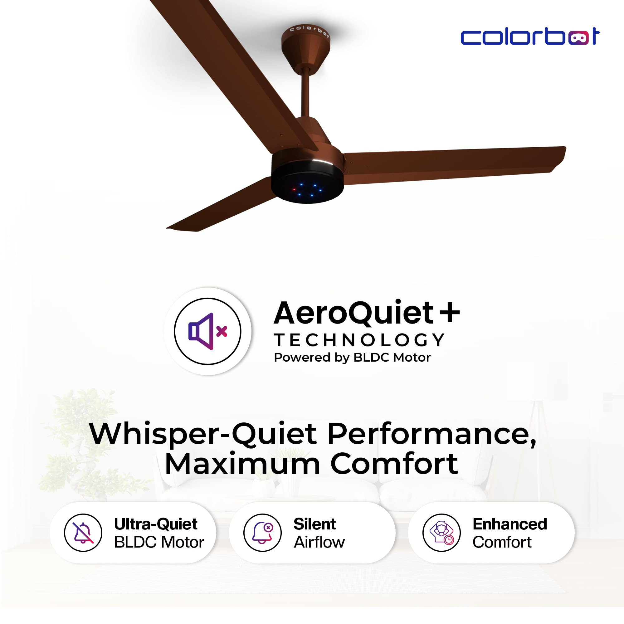 Colorbot Stella BLDC Ceiling Fans 1200mm BEE 5 Star Rated Power Saver AeroQuiet Technology 370 RPM Remote Control Boost Timer LED Reverse Mode 4 Years Warranty Cocoa Brown