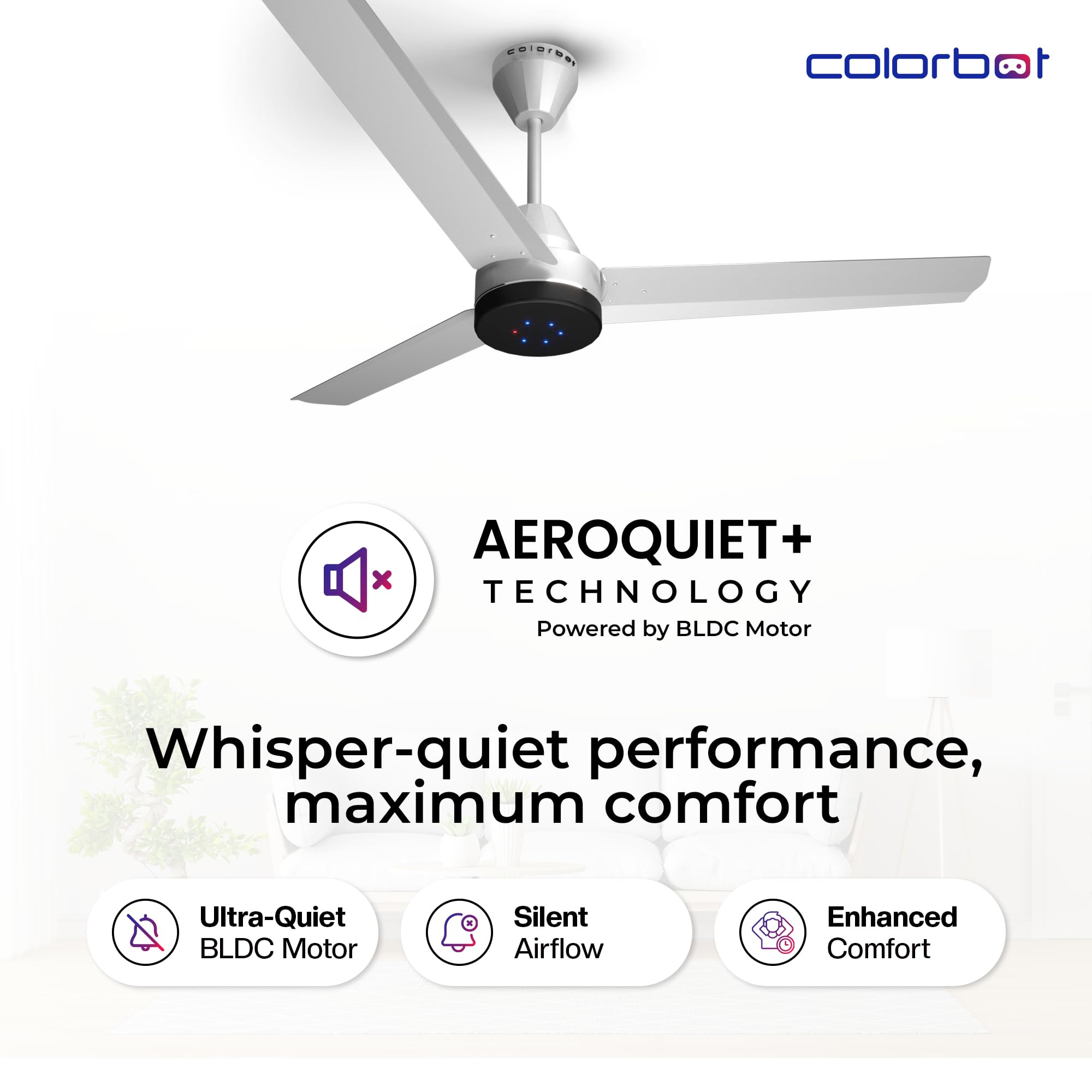 Colorbot Stella BLDC Ceiling Fans 1200mm  BEE 5 Star Rated Power Saver  AeroQuiet Technology  370 RPM  Remote Control Boost Timer LED Reverse Mode  4 Years Warranty Arctic White