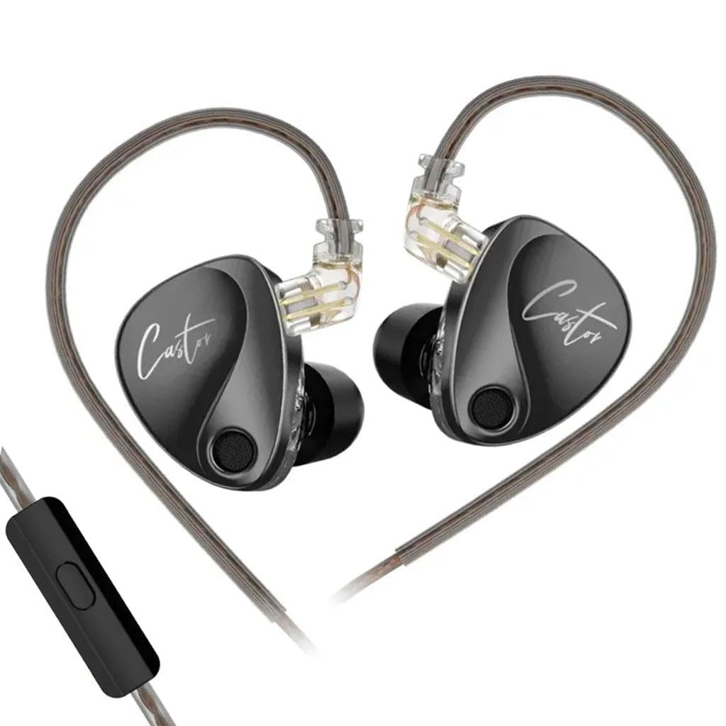 Concept Kart KZ Castor wired IEM with mic Dual 10mm 8mm dynamic driver In-ear earphone Harman Target with Improved Bass 4-Tuning Swtiches 078mm 2Pin 35mm Detachable Cable