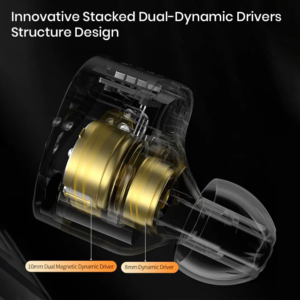 Concept Kart KZ Castor wired IEM with mic Dual 10mm 8mm dynamic driver In-ear earphone Harman Target with Improved Bass 4-Tuning Swtiches 078mm 2Pin 35mm Detachable Cable