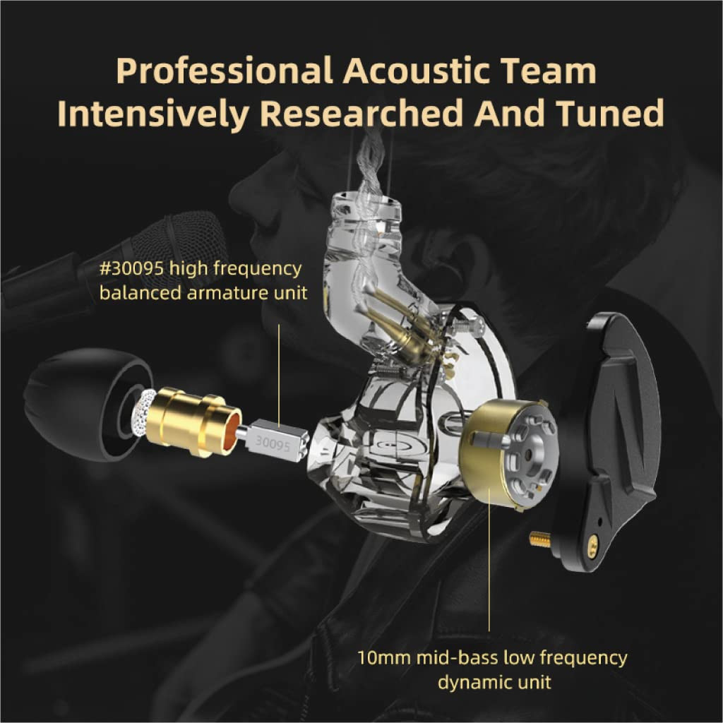Concept Kart KZ ZSN Pro X in Ear Monitor Earphones Hybrid Dynamic Driver Balanced Armature IEM Earbuds with Dual Driver 1DD 1BA Deep Bass Stereo Sound IEM Earphones Black