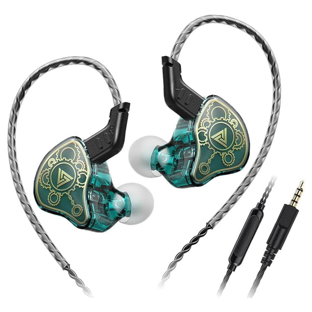 Concept Kart QKZ HI7T in-Ear Monitor with Mic 10mm Dynamic Driver for Hi-Res Audio Polymer Composite Diaphragm 35mm OFC Cable with HD Mic for Gamers Wired IEM for Audiophiles Musicians Cyan