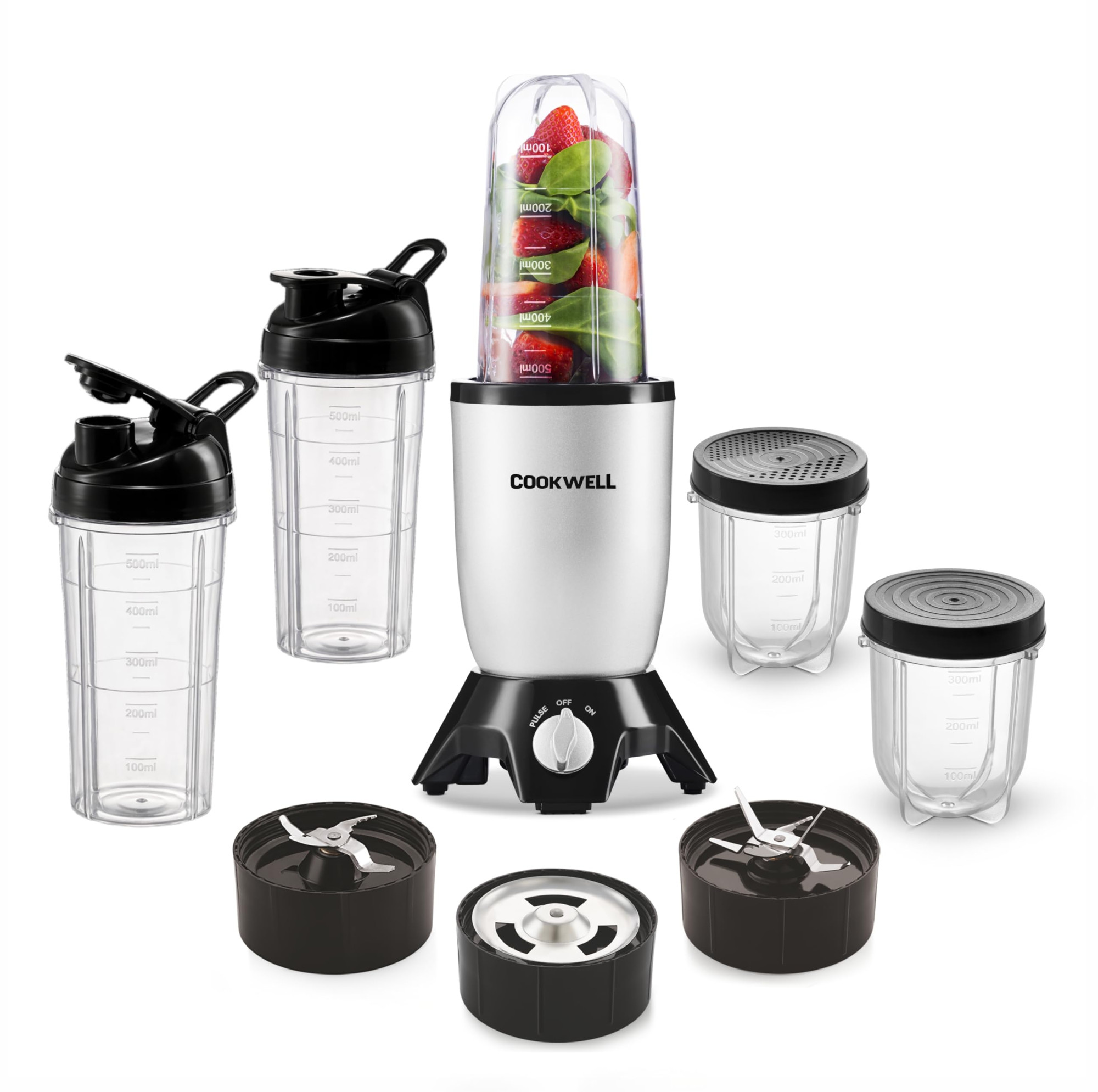 Cookwell Bullet Mixer Grinder 5 Jars 3 Blades Silver - Copper 600 Watts - 2 Year Warranty