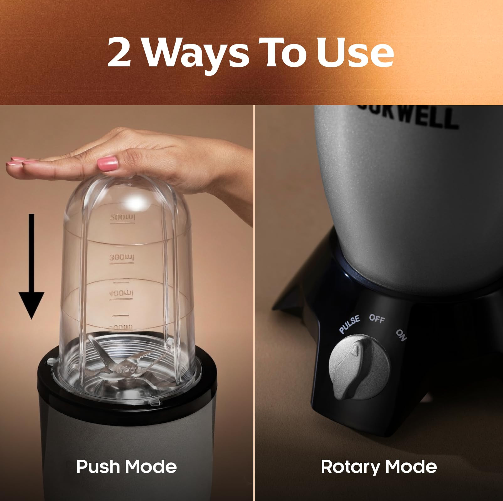 Cookwell Bullet Mixer Grinder 5 Jars 3 Blades Silver - Copper 600 Watts - 2 Year Warranty